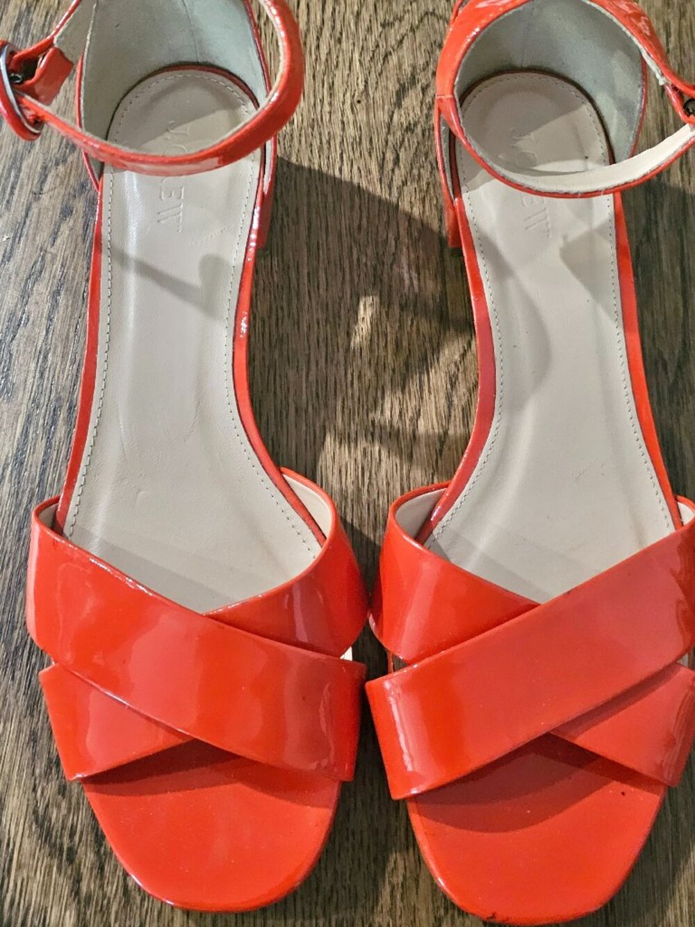 J.Crew Vibrant Orange Patent Leather Strappy Sandals